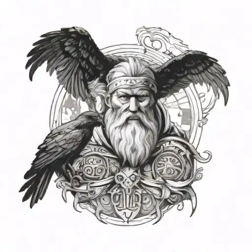 odin as a traveler with ravens on either side as full back piece  tattoo design idea