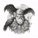 odin as a traveler with ravens on either side as full back piece  tattoo design idea