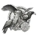 odin as a traveler with ravens on either side as full back piece  tattoo design idea