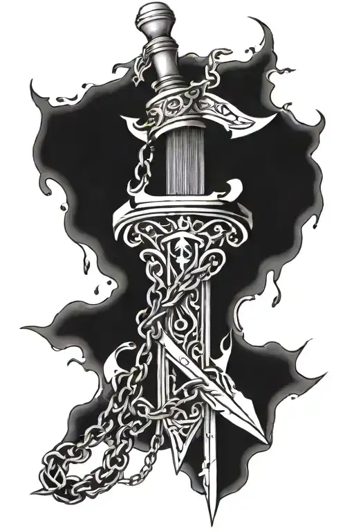 The dagger cuts through the chain tattoo design idea