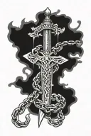 The dagger cuts through the chain tattoo design idea