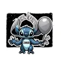 Stitch holding a ballon with the name Connor on it tattoo design idea
