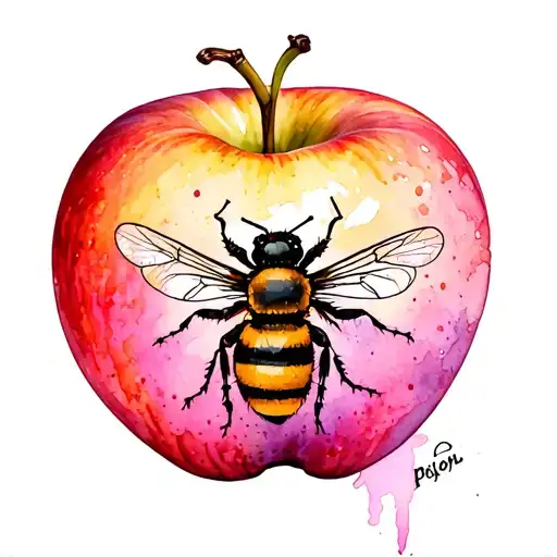 poison apple and bee tattoo design idea