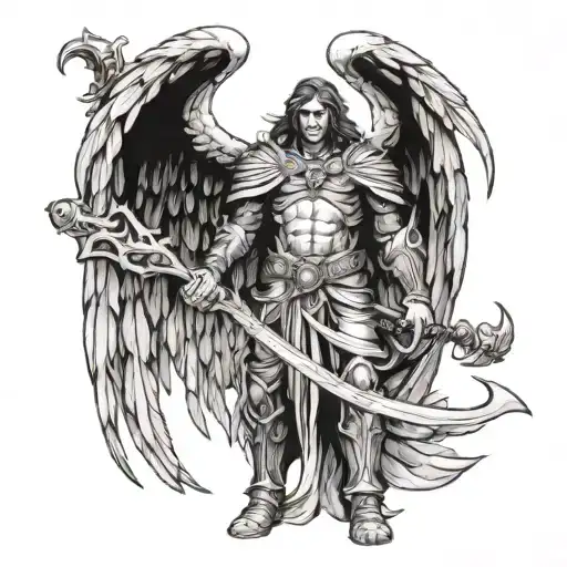 Archangel Azrael holding a Scythe tattoo design idea