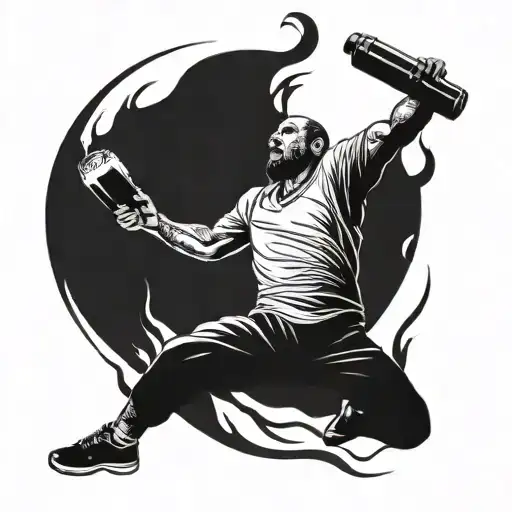 A man throwing a Molotov cocktail, an athlete tattoo design idea