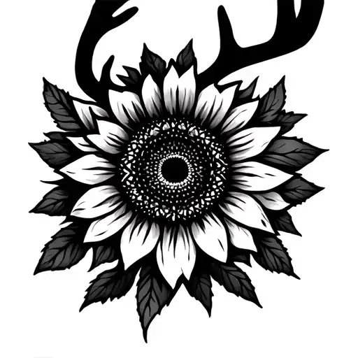 Deer, sunflower, greek mythology tattoo design idea