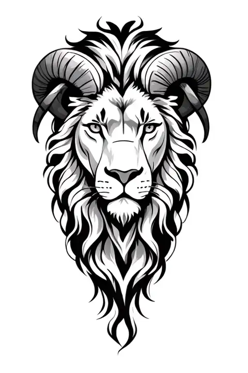 lion and aries zodiac sign made tattoo design idea