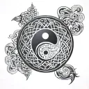Yin Yang with endless knot inside symbolizing strength and resilience tattoo design idea