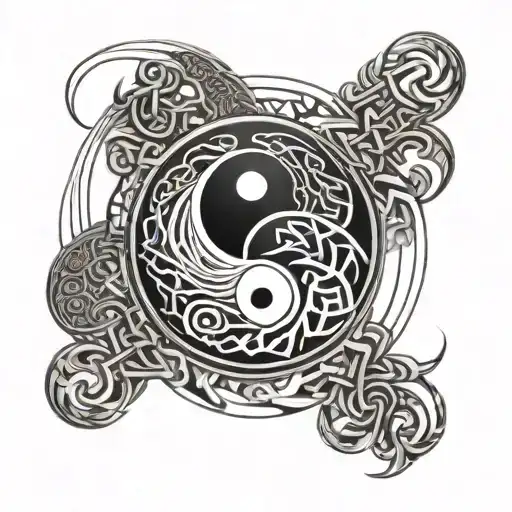 Yin Yang with endless knot inside symbolizing strength and resilience tattoo design idea