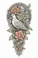 zentangle drawing of a seated dove and roses growing tattoo design idea