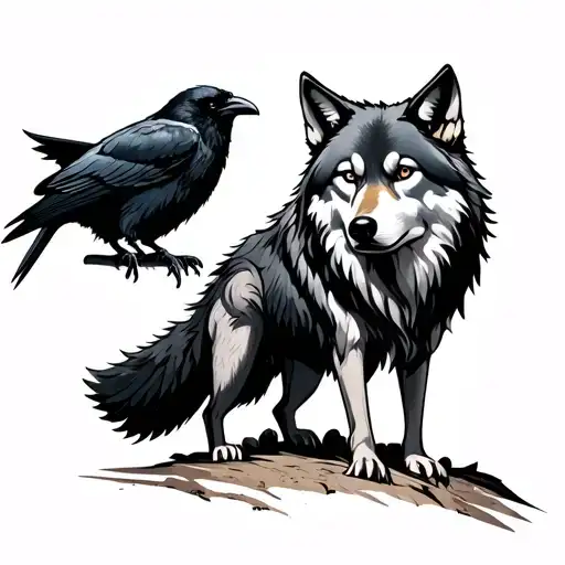 wolf and crow tattoo design idea