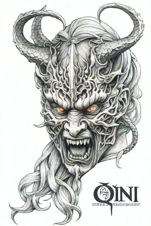 oni mask with Daenerys Targaryen tattoo design idea