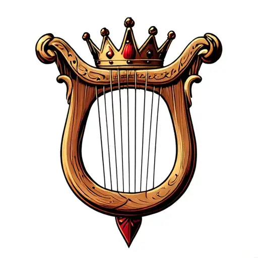 harp with crown hanging tattoo design idea