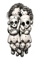 three voodoo doll sitting side by side tattoo design idea