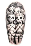 three voodoo doll sitting side by side tattoo design idea