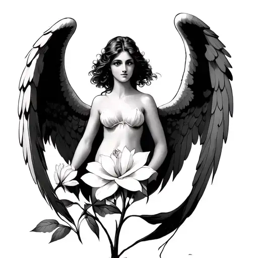 what about Angels with a gardenia tattoo design idea