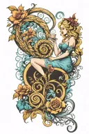 exaltation, Alice in the wonderland, spiral, spirituality, flower, smooth, feminine, rebirth, baby mermaids  tattoo design idea