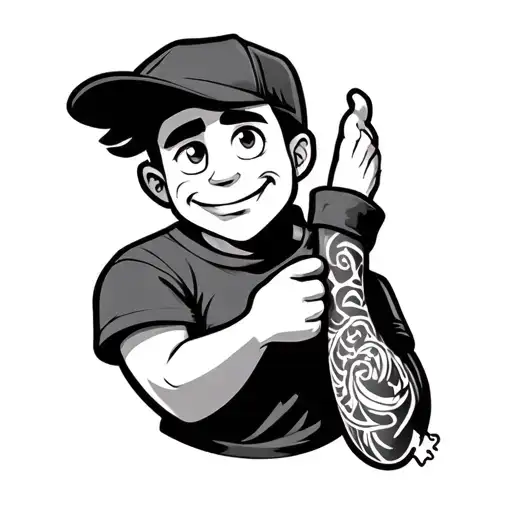 Cartoon graffiti character holding tattoo design idea