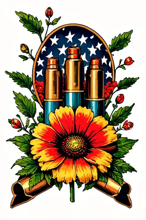 shotgun shells and flowers growing amidst tattoo design idea