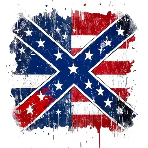 square confederate flag in center with american flag behind it distressed and faded tattoo design idea