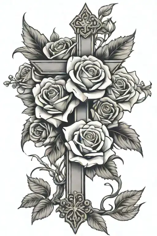 roses and cross tattoo design idea