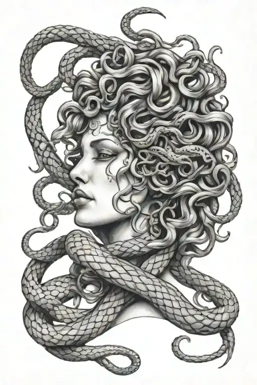 Medusa choked by Snake wrapped tattoo design idea