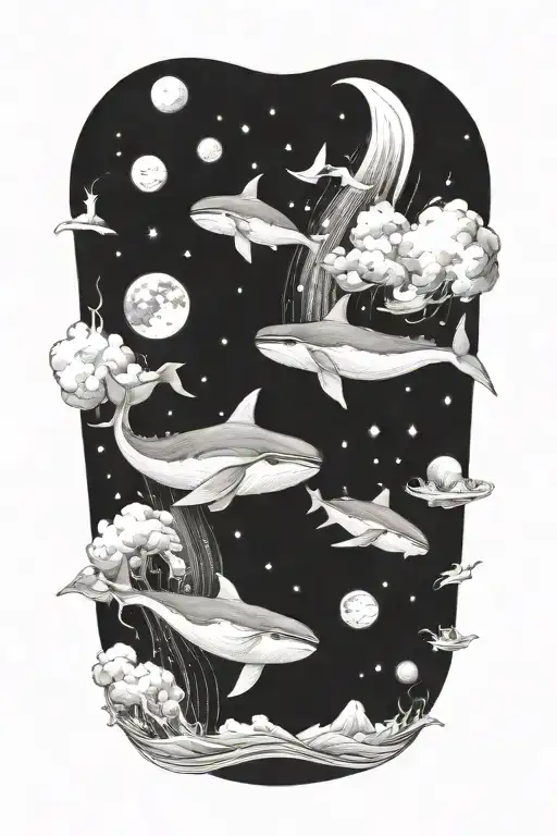 whale space tattoo design idea