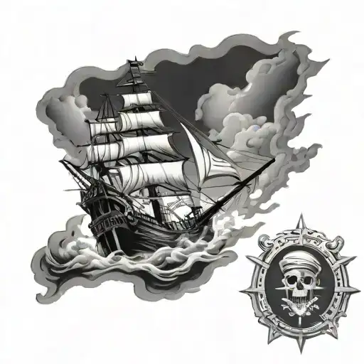 pirate ship ghost ship sailing through stormy tattoo design idea