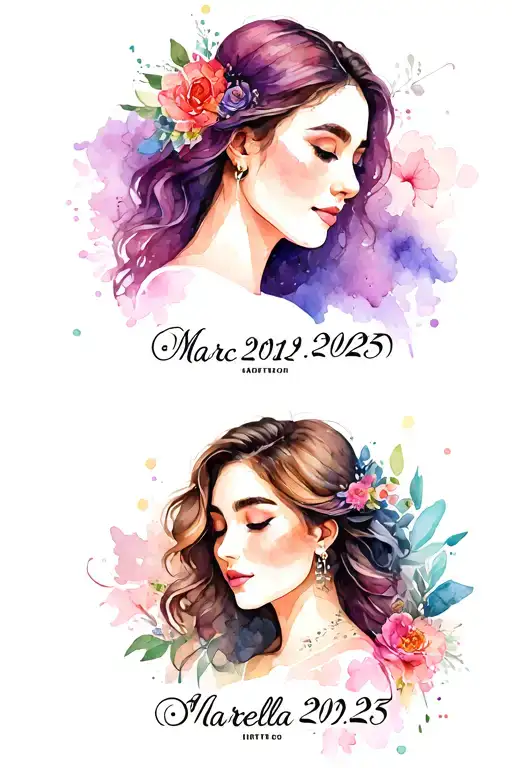 Tattoo with 3 names and year of birth, Marc 2019, Marie 2021 and Mariella 2025, every name gets a figure tattoo design idea