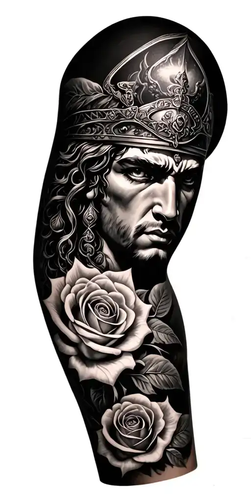 Saint Florian realistic upper arm eye with roses fore arm tattoo design idea