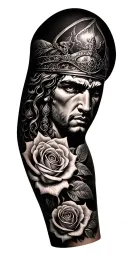 Saint Florian realistic upper arm eye with roses fore arm tattoo design idea