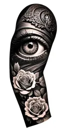 Saint Florian realistic upper arm eye with roses fore arm tattoo design idea