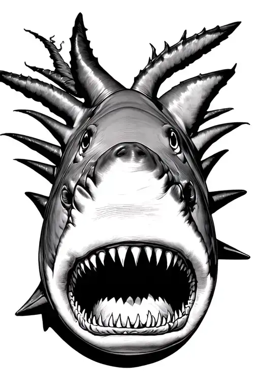 sawtooth shark from above with filagree tattoo design idea