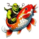 shrek riding a Koi tattoo design idea