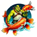 shrek riding a Koi tattoo design idea