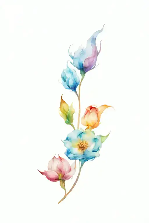 cotton flower smoke rainbow colores  tattoo design idea