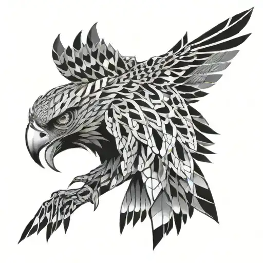fractal geometric hawk  tattoo design idea