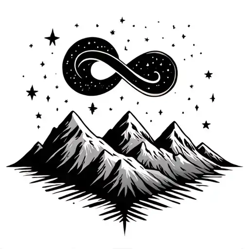 Shooting Star, mountains, night sky, infinity symbol tattoo design idea