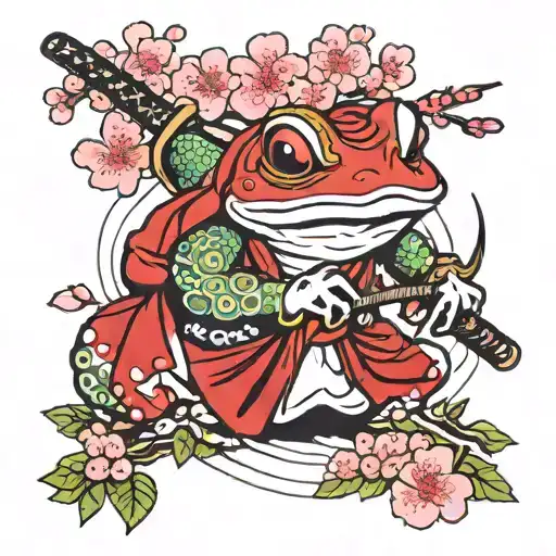 samurai frog with sword and cherry blossom tree tattoo design idea
