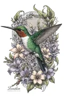 Hummingbird surrounded by flowers tattoo design idea
