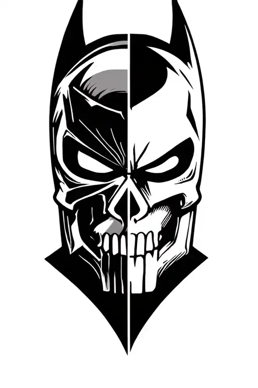 Punisher and batman split face tattoo tattoo design idea