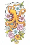 octopus, snowdrop, rose,  marigold flower tattoo design idea