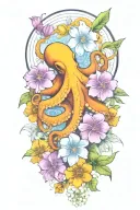 octopus, snowdrop, rose,  marigold flower tattoo design idea