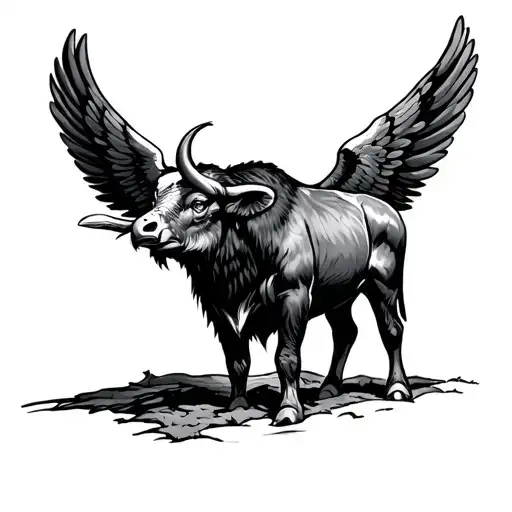 carabao with american eagle wings tattoo design idea