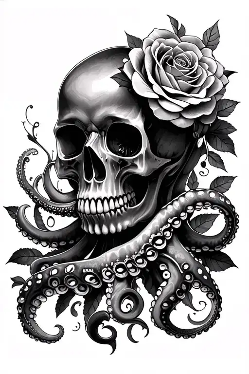 mandala rose skull octopus tattoo design idea