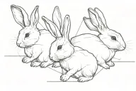 a single line 3 rabbits spaced on the same thin black line tattoo design idea