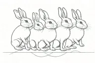 a single line 3 rabbits spaced on the same thin black line tattoo design idea