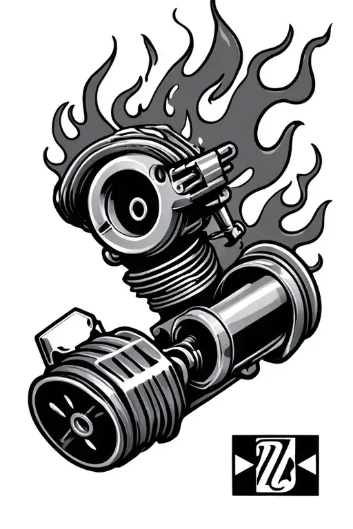 turbo, flames, pistons tattoo design idea