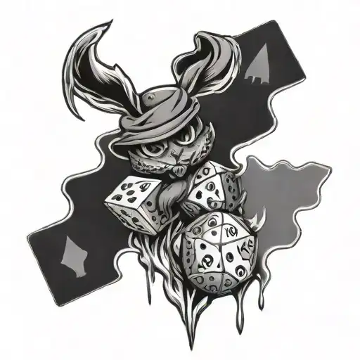 Aces card, dice, Basketball, put a 1987, Angel, put all inside a fire rabbit tattoo design idea