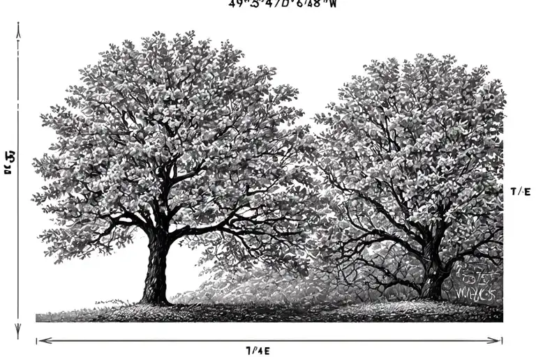 longitudinal coordinates 43°34'41.88"N 79°42'46.08"W with a callery pear tree minimal tattoo design idea